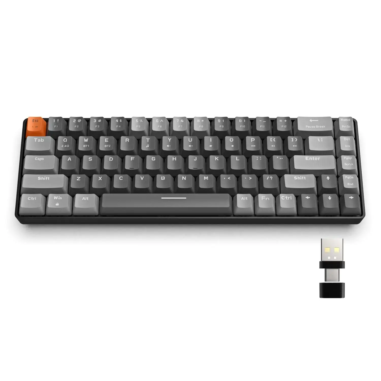 ATTACK SHARK RK68 Wireless Ergonomic Mechanical Keyboard, PC Gaming Keyboards, 60% Compact 68-Key Hot Swappable Gaming Keyboard with Dual Mode 2-in-1 Receiver, Keyboard for PC Mac Xbox Smartphone, Gaming Pc Accessories
