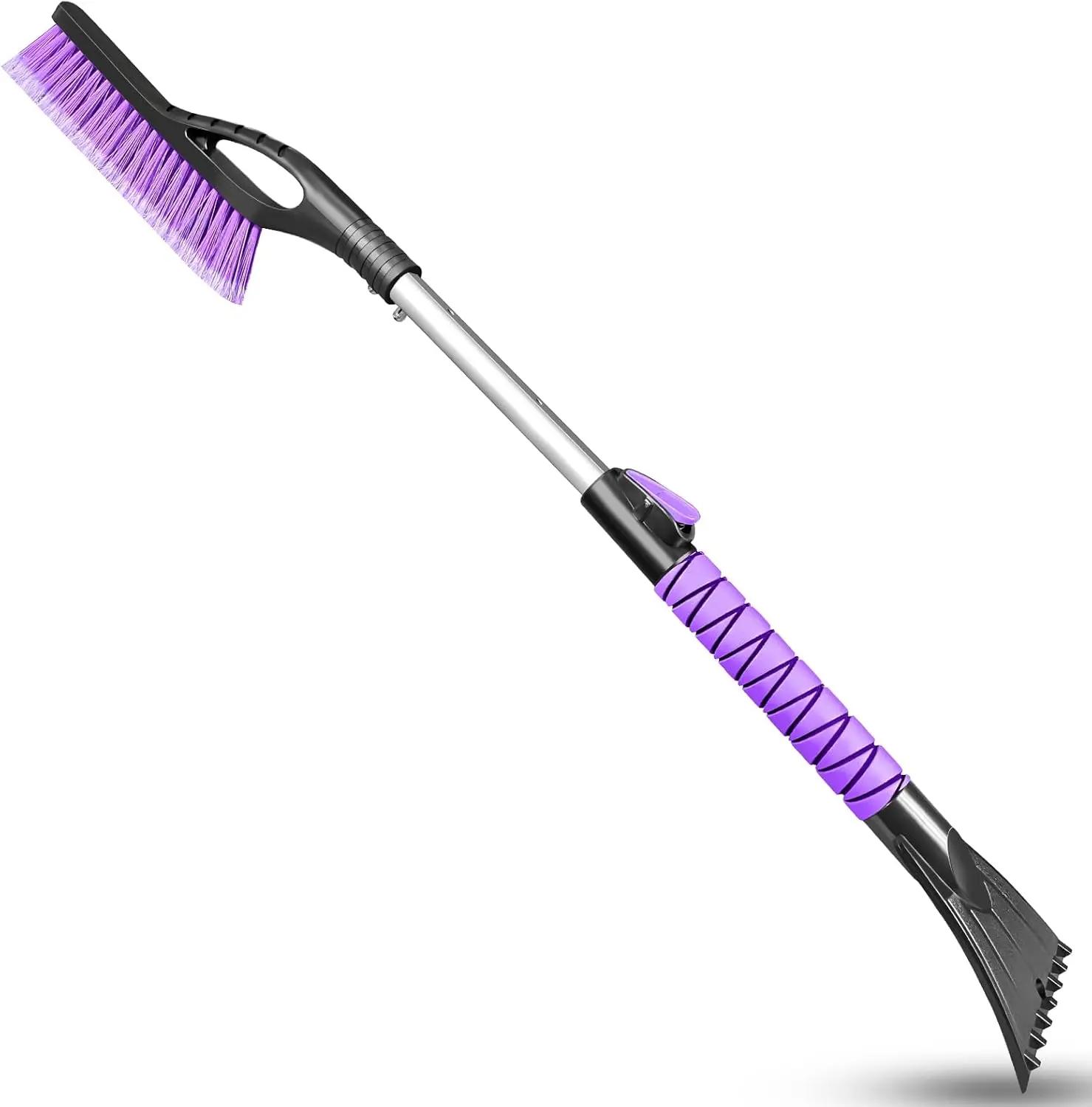HEEYA Ice Scraper and Brush for Car, Extendable Snow Brush and Ice Scraper for Car Windshield Window, Car Snow Scraper and Brush with Foam Grip for SUV Truck Automobile Vehicle - Purple