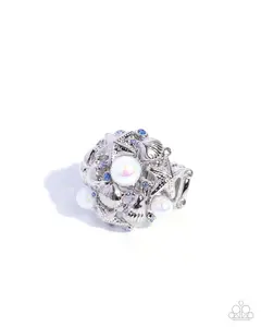 All About That Ocean - Blue Rhinestone Iridescent Pearl Silver Ring - Paparazzi