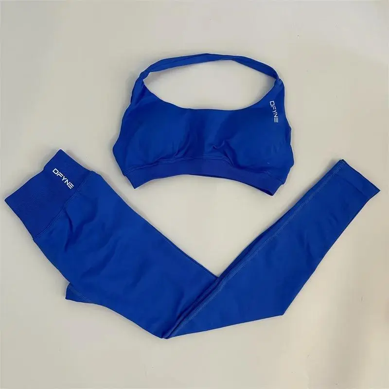 Dfyne Impact Sports Set for Women Seamless Medium-Support Bra & High-Waisted Squat-Proof Workout Tights with Ribbed Waistband Summer Sportswear Sweat Suit