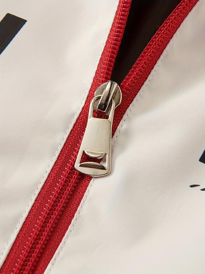 Men's Letter Print Stand collar racing driver Jacket, Loose Casual Sporty Long Sleeve locomotive Jacket for Fall & Winter, Men's Outerwear for Daily Wear, Casual Fitted Jackets Men's Letter Print Stand collar racing driver Jacket, Loose Casual Sporty Long Sleeve locomotive Jacket for Fall & Winter, Men's Outerwear for Daily Wear, Casual Fitted Jackets