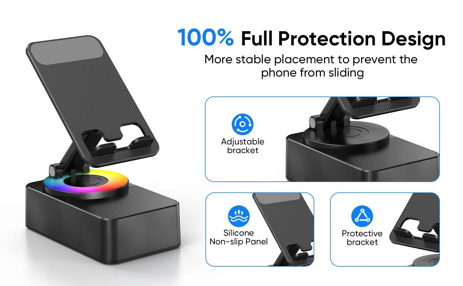 IMOLI Wireless Audio Induction Bluetooth Speaker with Emergency Charging 5in1 Phone Holder Power Bank LED Nightlight for Tablet iPhone Android 5.3 Connectivity 1500mAh Battery 100Hz-20kHz Frequency Response New Design Durable Smart Device