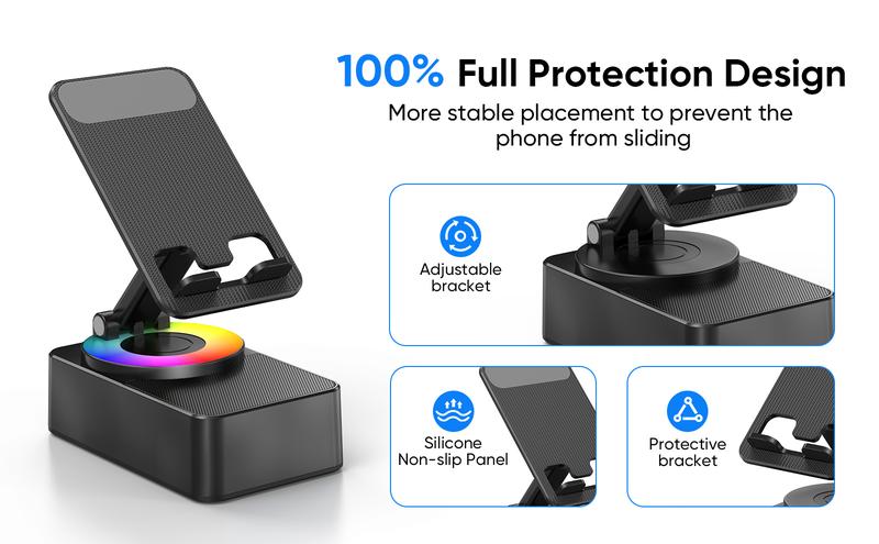 IMOLI Wireless Audio Induction Bluetooth Speaker with Emergency Charging 5in1 Phone Holder Power Bank LED Nightlight for Tablet iPhone Android 5.3 Connectivity 1500mAh Battery 100Hz-20kHz Frequency Response New Design Durable Smart Device