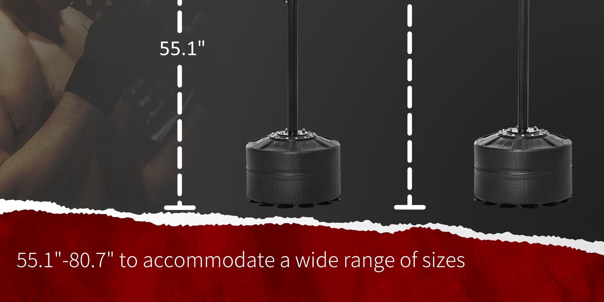 Soozier Free Standing Boxing Bag with Stand, Punching Speed Bag Reaction Bar Challenge with Suction Cups, 64-81in Adjustable Height for Teenagers and Adults, Black