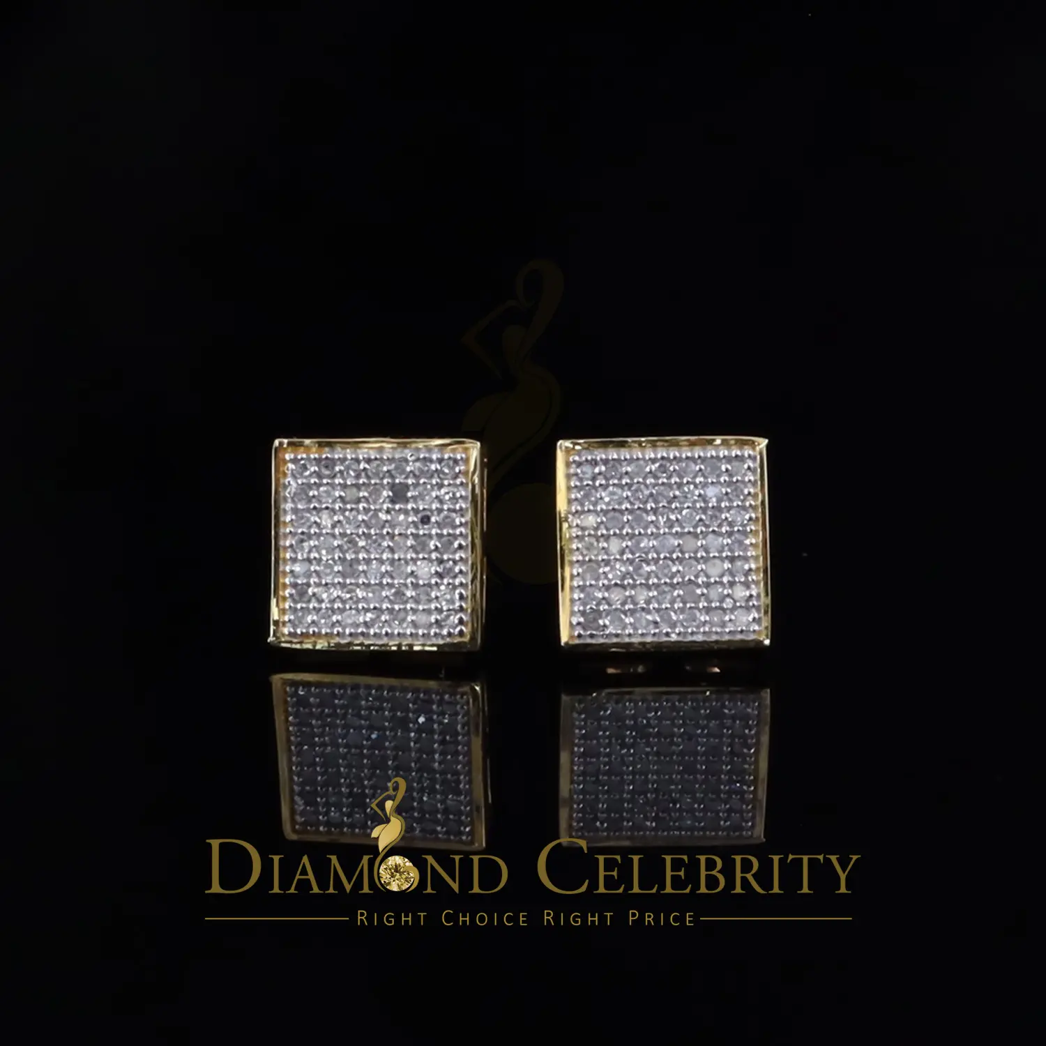 Diamond Celebrity's 0.25ct Diamond 925 Sterling Silver Yellow Princess Shape Stud Earring For Womens