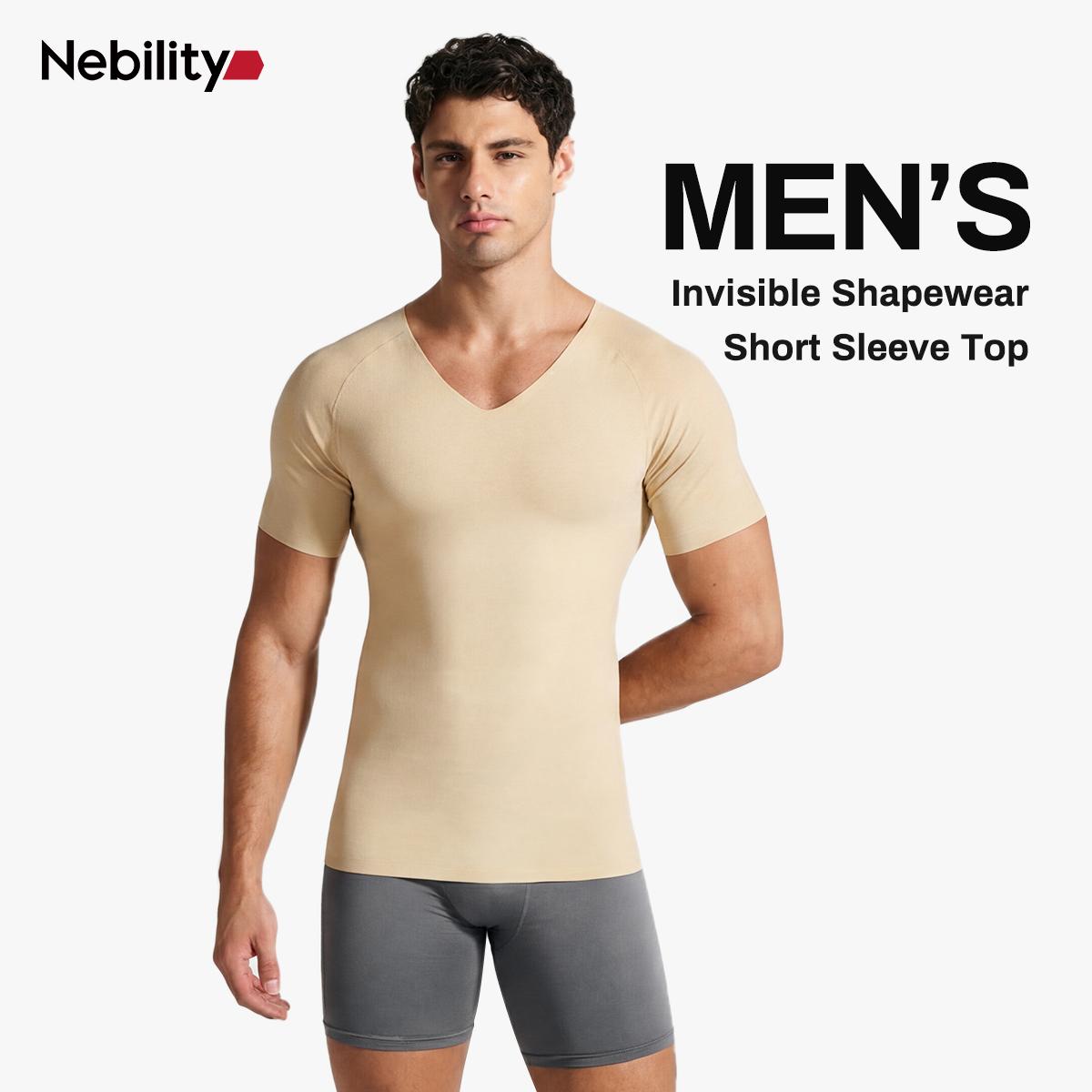 Nebility Mens Invisible Shaping Compression T-Shirt – V-Neck, Quick-Dry, Stretchy Short Sleeve with a Slim-Fit, Smooth Look Under Any Outfit