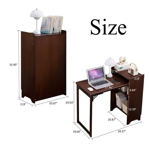 [Bellemave]Bamboo Folding Desk,Space-Saving Computer Desk for Small Spaces, Foldable Study Table for Bedroom, Home Office, Dorm, Apartment (Brown)