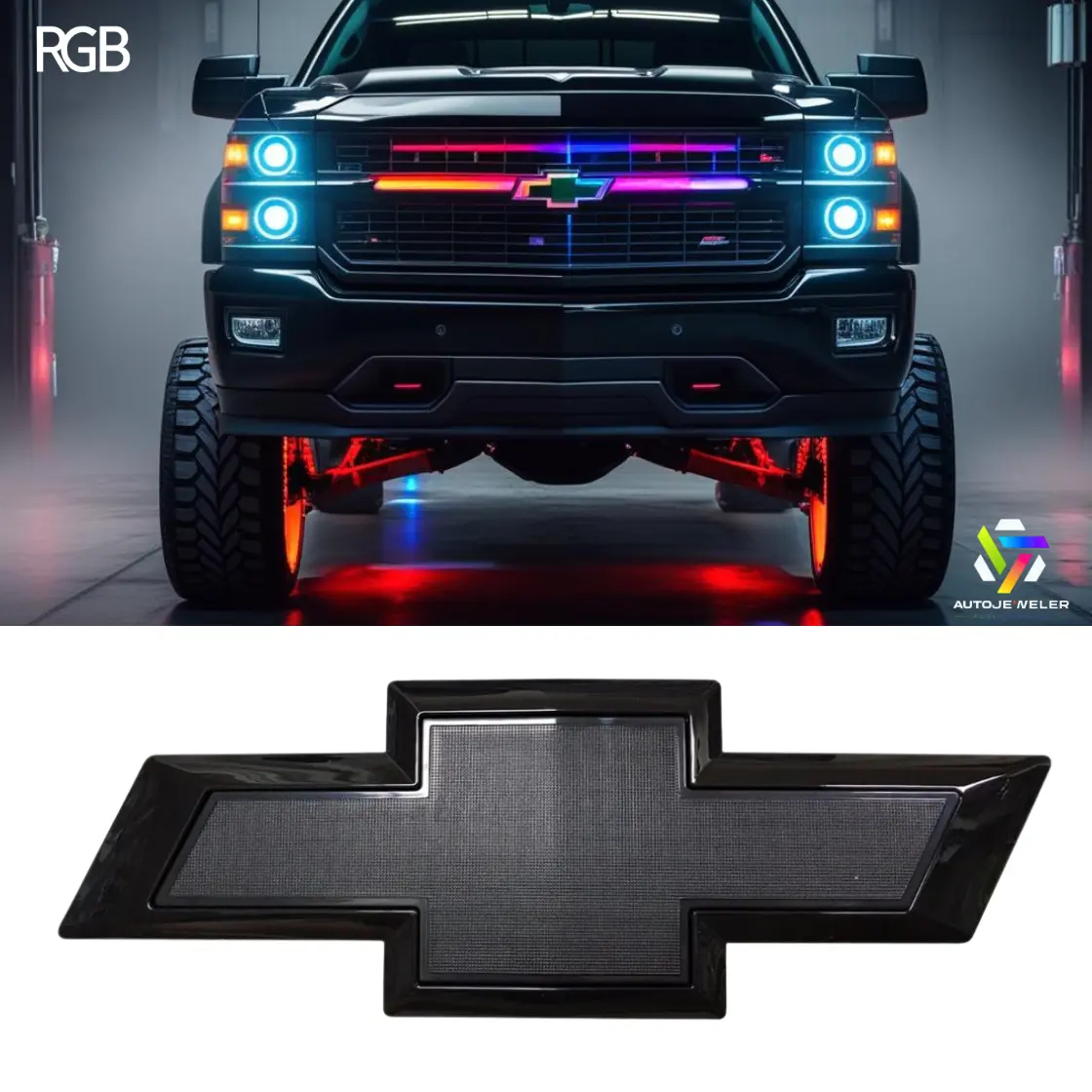 2014-2019 Chevy Silverado Black Bowtie RGB Lighted Grille Emblem – Customizable LED Lighting