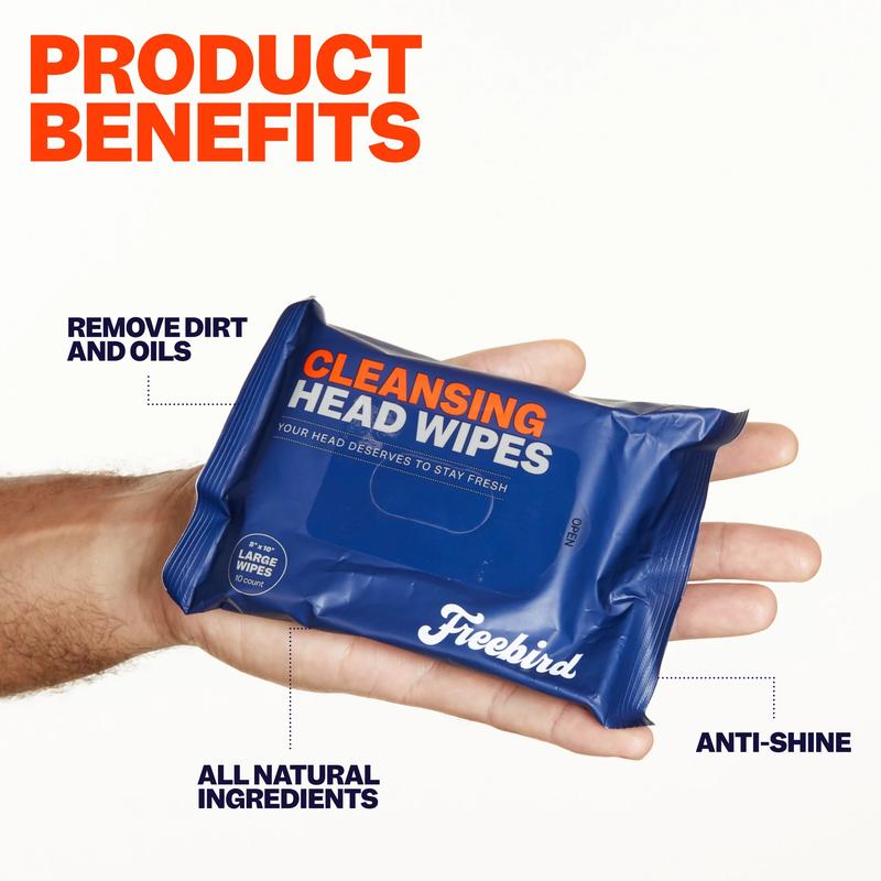 Freebird Head & Body Wipes – Large, Rinse-Free Towelettes with Aloe & Eucalyptus – pH Balanced for Refreshing Clean Anywhere