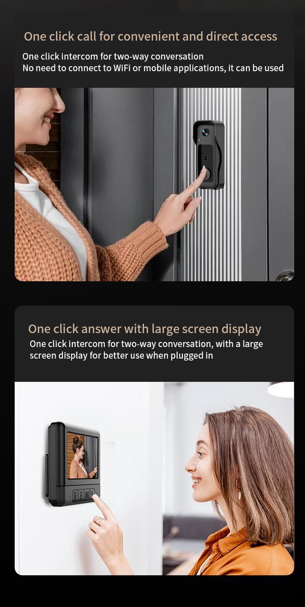 X6 Wireless Doorbell Camera，No WiFi Video Doorbell with Screen , No App, No Monthly Fees,Two-Way Talk, Night Vision，Voice Changing,Rechargeable Smart Visual Doorbell, , Safety Intercom for Privacy, Alarm, Sensor,waterproof,Security Camera Safety Phone