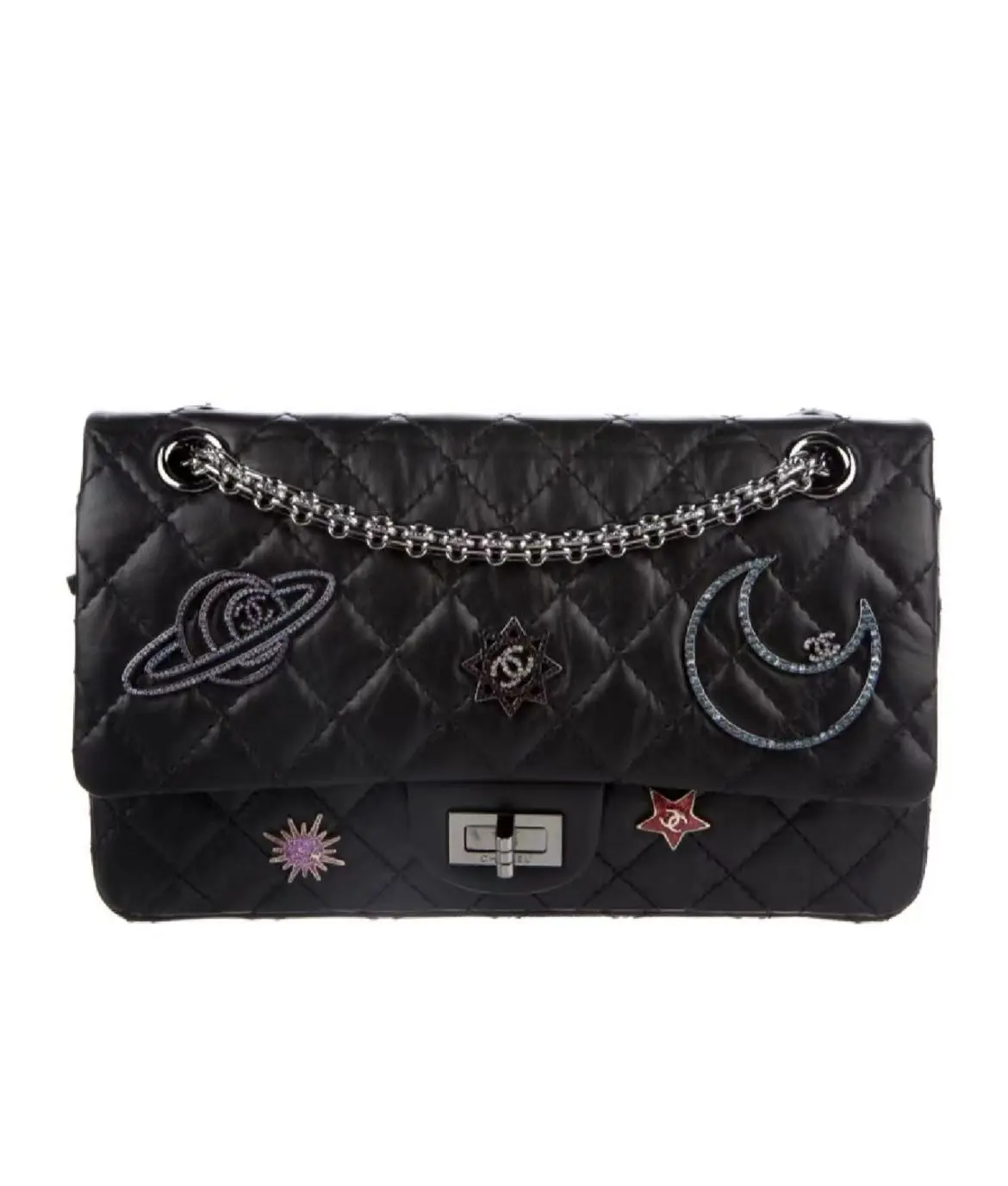 Pre-owned CHANEL 2.55 Small Limited Edition Crossbody Bag with Cosmic Star Motifs, Diamond Badge, Style No. 2602888