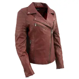 ML Women's Red Vintage Motorcycle Style Fashion Leather Jacket