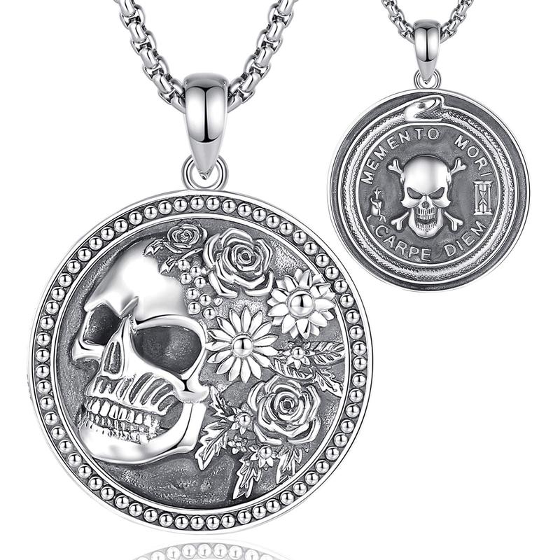 Eudora S925 Sliver Santa Muerte Necklace, Silver Grim Reaper Pendant, Mexican Saint Medallion, Memento Mori Amulet, Protective Sigils Jewelry Eudora S925 Sliver Santa Muerte Necklace, Silver Grim Reaper Pendant, Mexican Saint Medallion, Memento Mori Amulet, Protective Sigils Jewelry