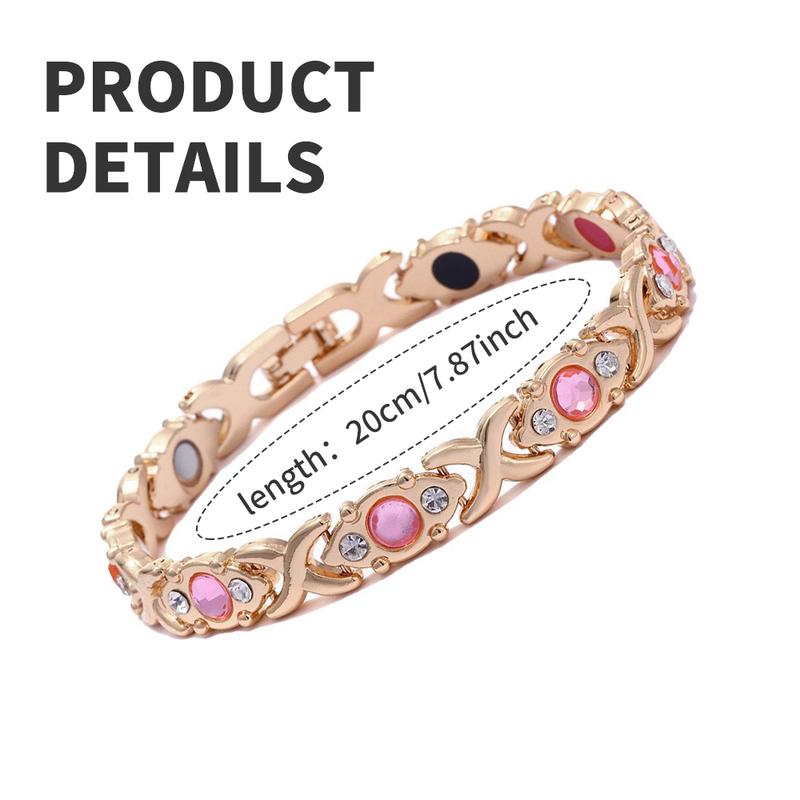 Energy magnet bracelet, eco-friendly alloy with diamonds, adjustable ladies' wristband