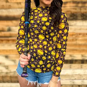 MULLVEIG Women's Baseball Softball Football Basketball Mesh Top Game Day Party Shirt Rugby Sheer See Through Western Long Sleeve Top for Casual Outings