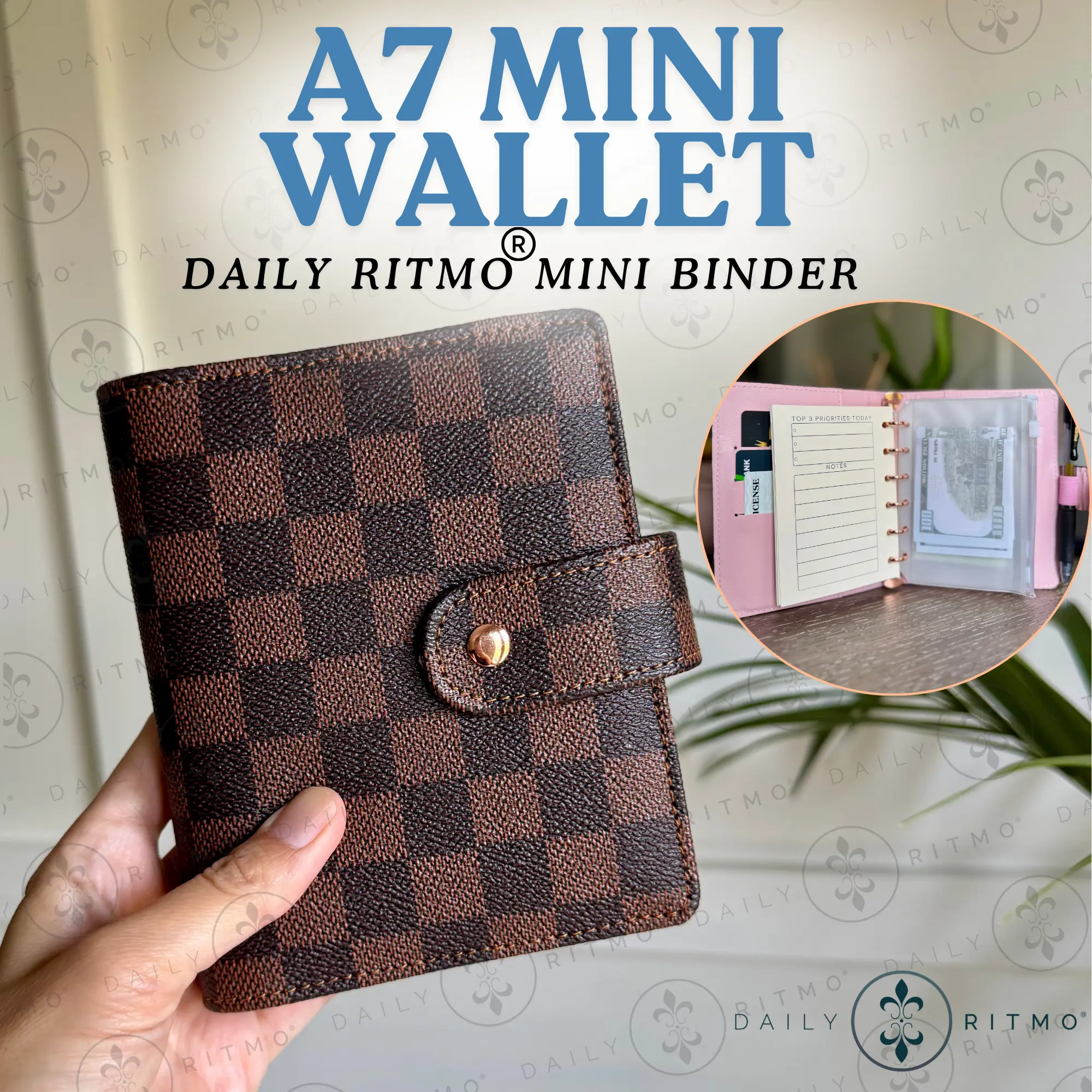 DAILY RITMO Mini Checkered Wallet A7 - Pocket Budget Planner with Money Stuffing Zippered Coin Pouch Envelopes, Wallets For Women, Checkered Adds Flair, Slim 1In Fits In Pockets, Checked Pattern Wallets, Mini Useful Gifts