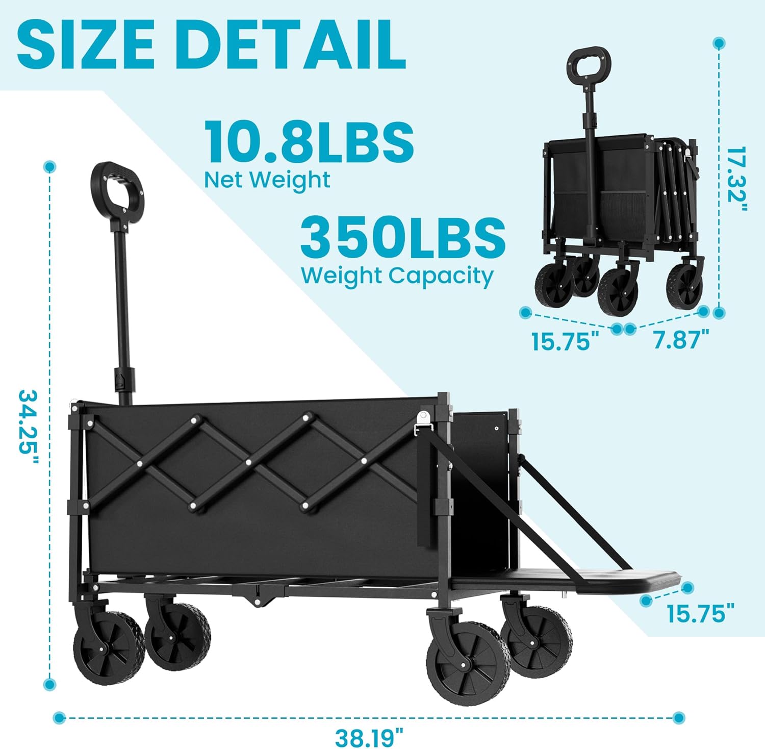 [DealsforYouDays]WeCharmer Collapsible Wagon with Tailgate, Wagons Carts Foldable with 350lbs Capacity, Lightweight Portable Utility Folding Wagon Cart for Shopping Camping Sports Garden