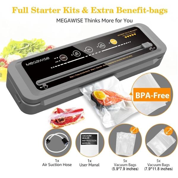 80KPA Compact Vacuum Sealer Machine with Bags & Cutter, One-Touch Food Sealer for Dry & Moist Foods