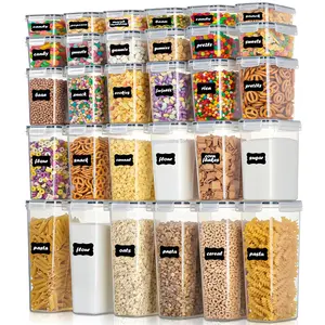 30/15 PCS Airtight Food Storage Containers with Lids - Microwave Dishwasher Safe BPA-Free PVC-Free Food-Grade Plastic Canisters for Kitchen & Pantry Organization, Leak-Proof Jars for Cereal Flour Sugar with 32 Reusable Labels & Marker