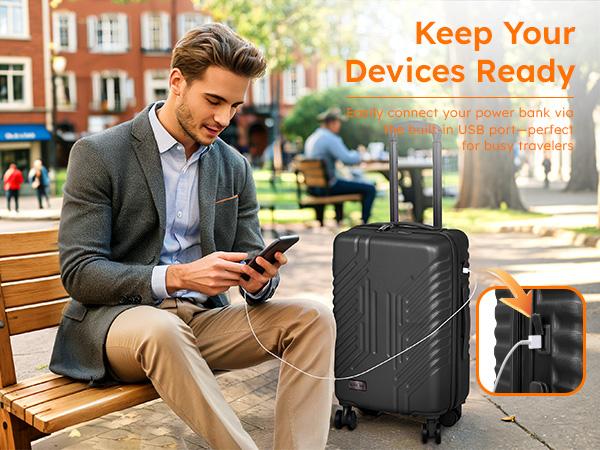 PHI VILLA 20-inch Carry On Luggage Airline Approved - PC+ABS Lightweight Suitcase with Built-in TSA Lock, Hard-shell Durable Rolling Luggage with USB Port