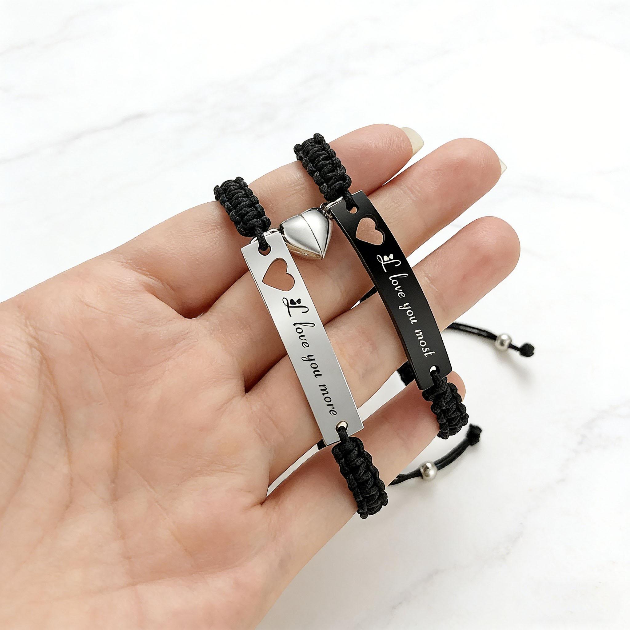 Heart Magnetic Matching Couples Bracelets - Adjustable Braided I Love My Boyfriend Girlfriend Long Distance Bracelets, Lovers His Hers Relationship Promise Bracelet Jewelry Anniversary Valentine Birthday Gifts