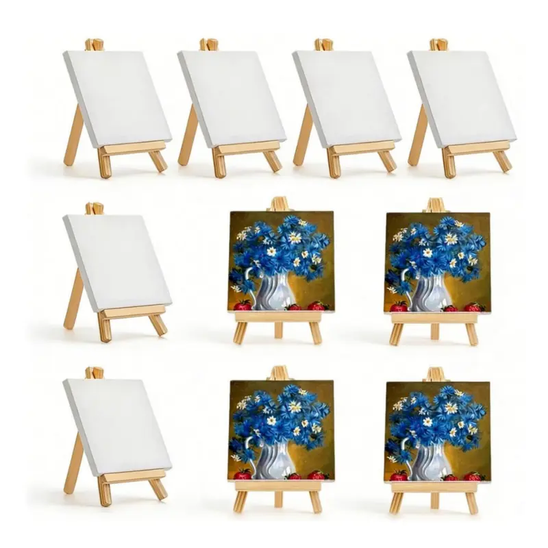 20Pcs 4 x 4 Inch Mini Canvas & Easel Set - 10 Stretched Canvas & 10 Easel, for Oil, Acrylic & Watercolor,Perfect for Beginners, Hobbyists ,Kids Classroom Crafts,Painting Valentine's Day Craft Gifts & Easter party,Creative Work space Set up 20-piece ar