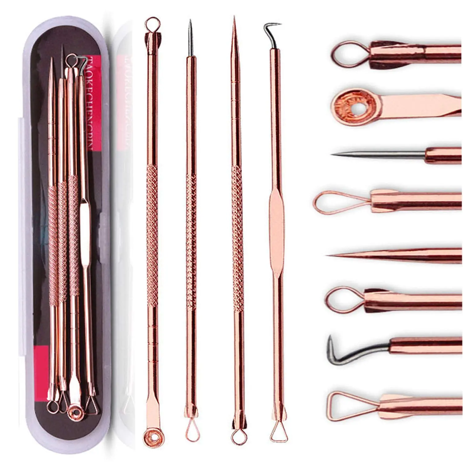 Blackhead Remover Pimple Comedone Extractor Tool - Rose 4-Piece Set for Blemish Removal, Whitehead Popping & Zit Removal with Case - Comfort, Skincare