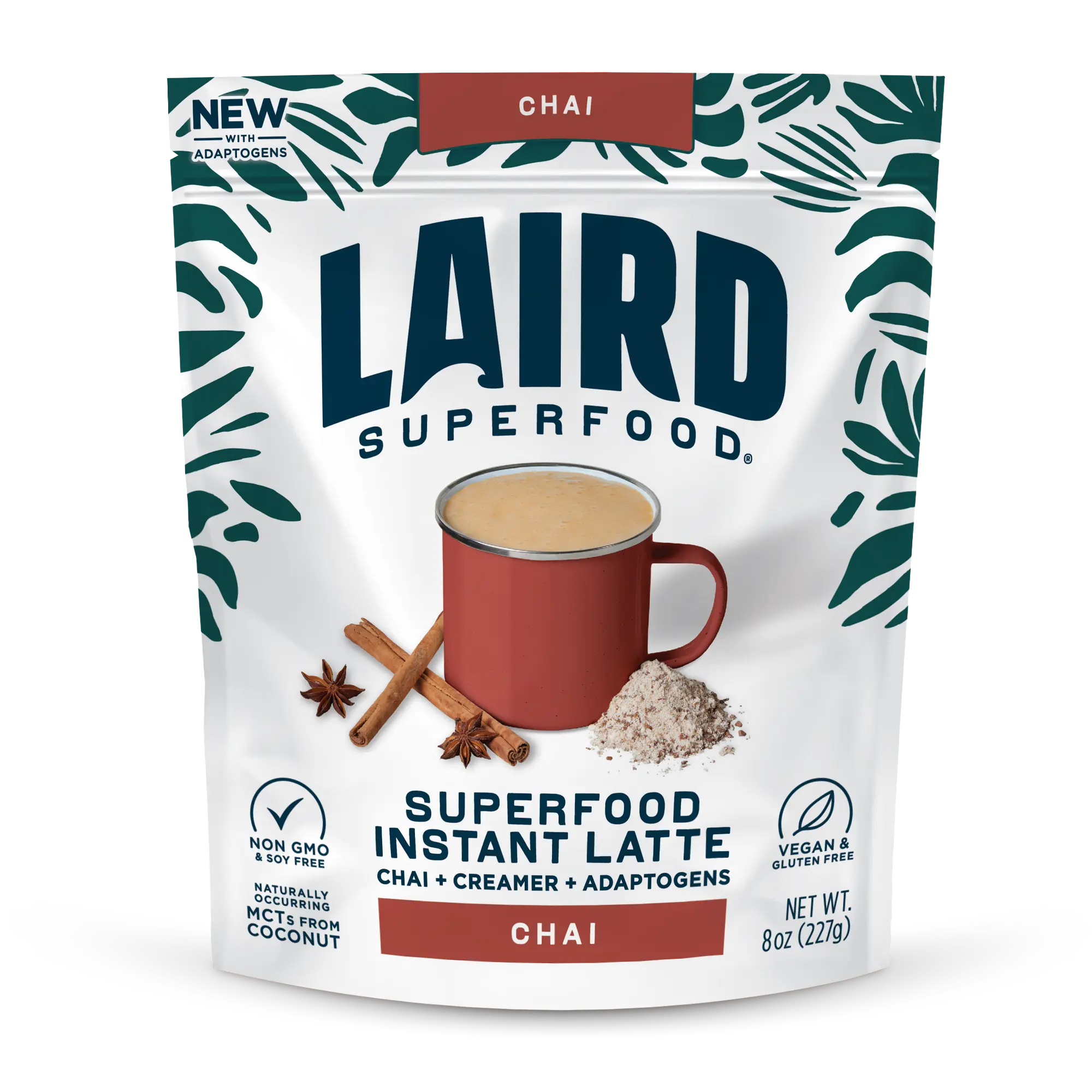 LAIRD Superfood Chai Instant Latte with Adaptogens - Non-GMO, Vegan, 8 oz (227g)