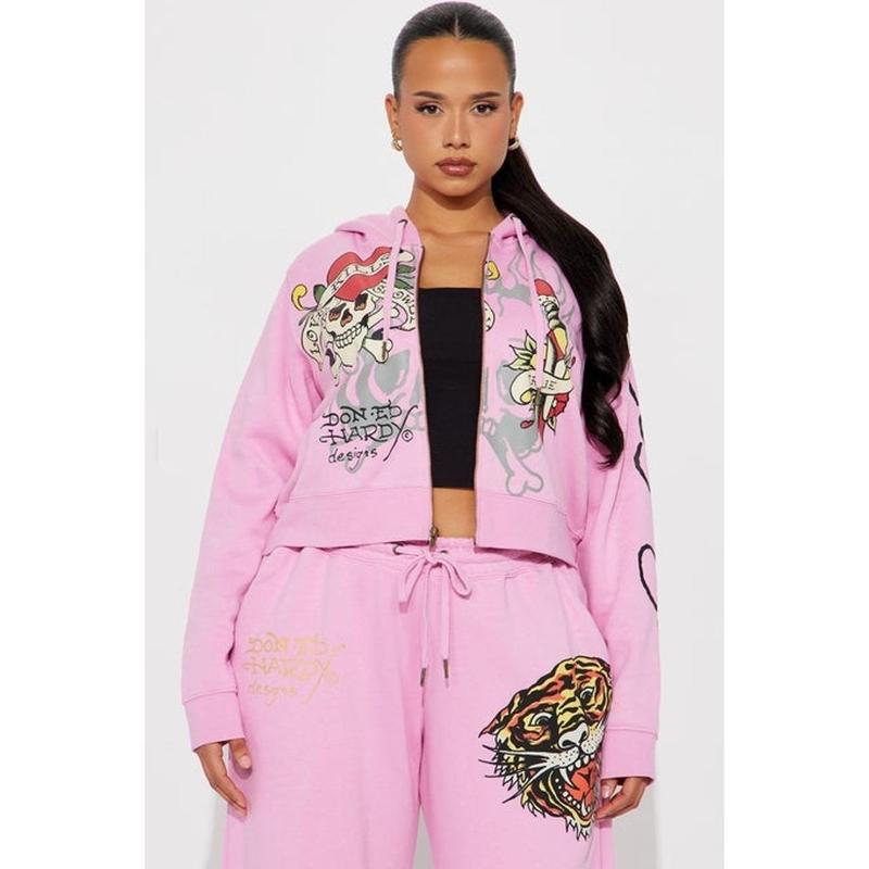 Ed Hardy Tiger Roar Zip Up Hoodie - Pink 5