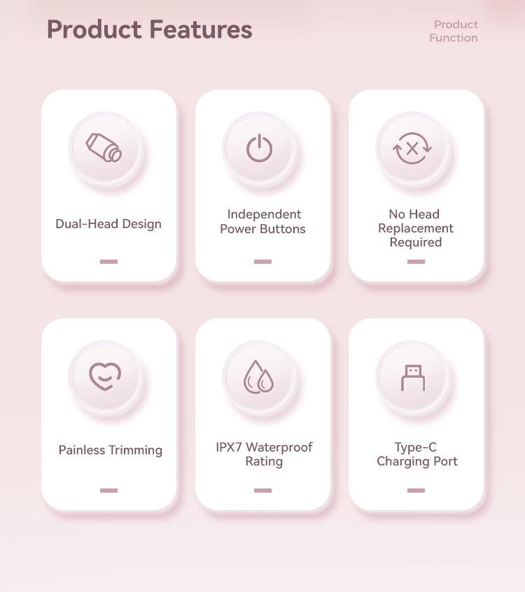 Bikini Trimmer for Women, 1 Box Rechargeable 2 in 1 Women Electric Shaver Dual Head Waterproof Hair Removal Machine for Armpits and Legs