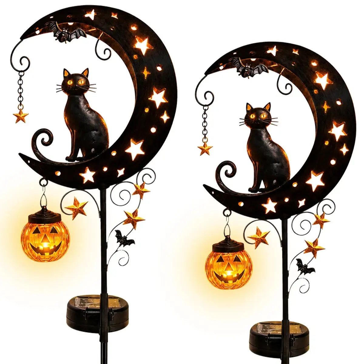2026 Solar Halloween Black Cat Pumpkin Garden Stake Light - Solar Outdoor Lights, Waterproof Outdoor LED Decor, Crescent Moon Accent, Auto On/Off, Playful Spooky Trick-or-Treat Decor