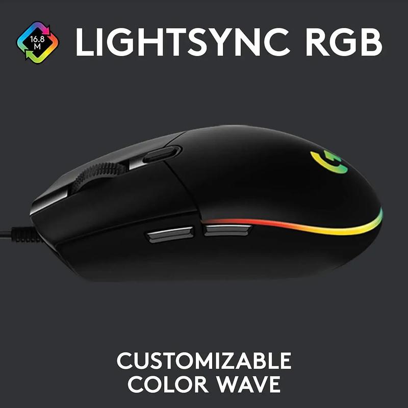 Logitech G203 Wired Gaming Mouse, 8,000 DPI, Rainbow Optical Effect LIGHTSYNC RGB, 6 Programmable Buttons, On-Board Memory, Screen Mapping, PC/Mac Computer and Laptop Compatible - Black Logitech G203 Wired Gaming Mouse, 8,000 DPI, Rainbow Optical Effect LIGHTSYNC RGB, 6 Programmable Buttons, On-Board Memory, Screen Mapping, PC/Mac Computer and Laptop Compatible - Black