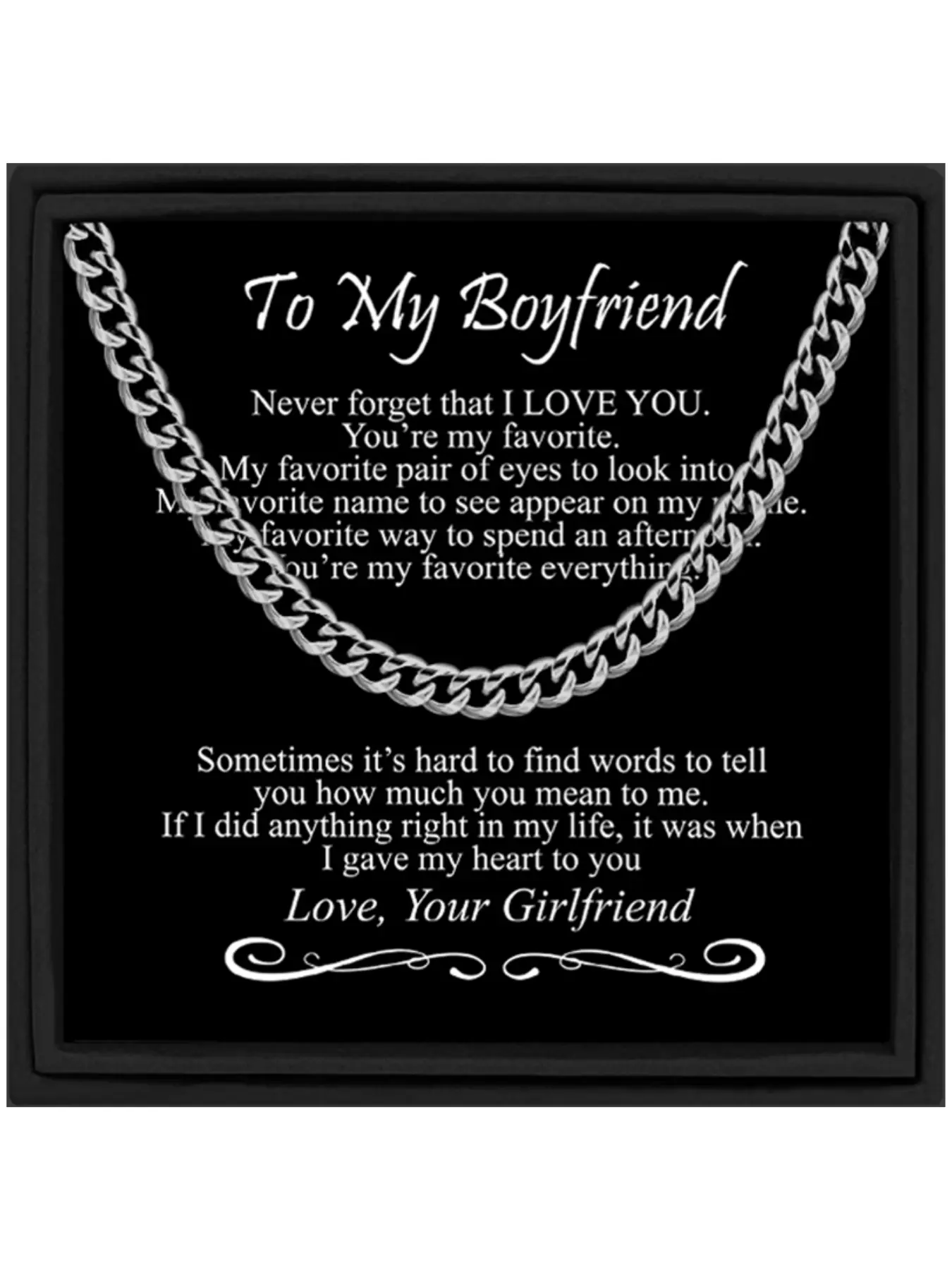 To My Boyfriend Stainless Steel Gift Jewelry Cuban Chain Link Necklace for Boyfriend, Perfect Anniversary Christmas Gifts