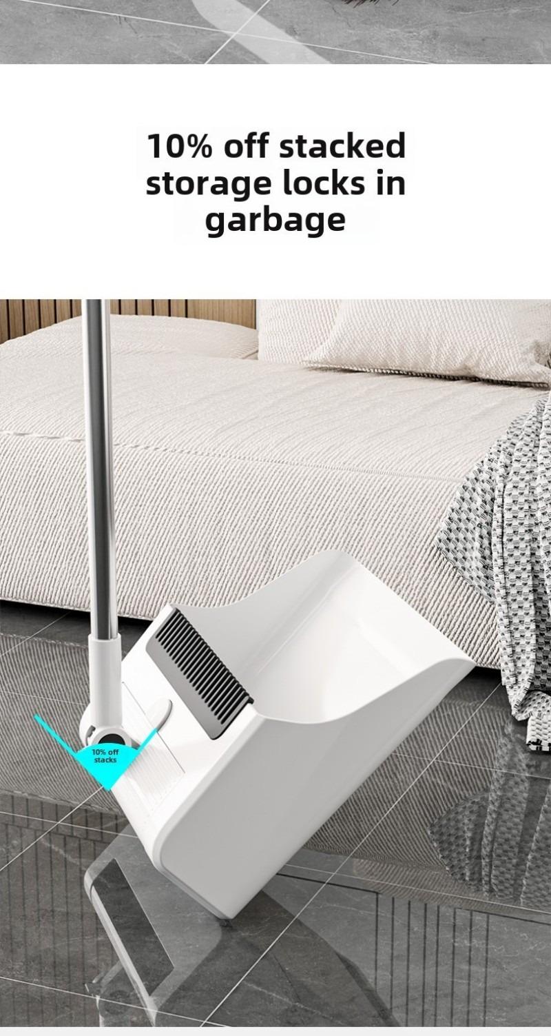 3-in-1 High-Efficiency Ergonomic Long Handle Floor Cleaning Kit Durable Broom Dustpan & Brush Set for Home Office School Dorms with Extended Scraper Non-Stick Hair Foldable Storage