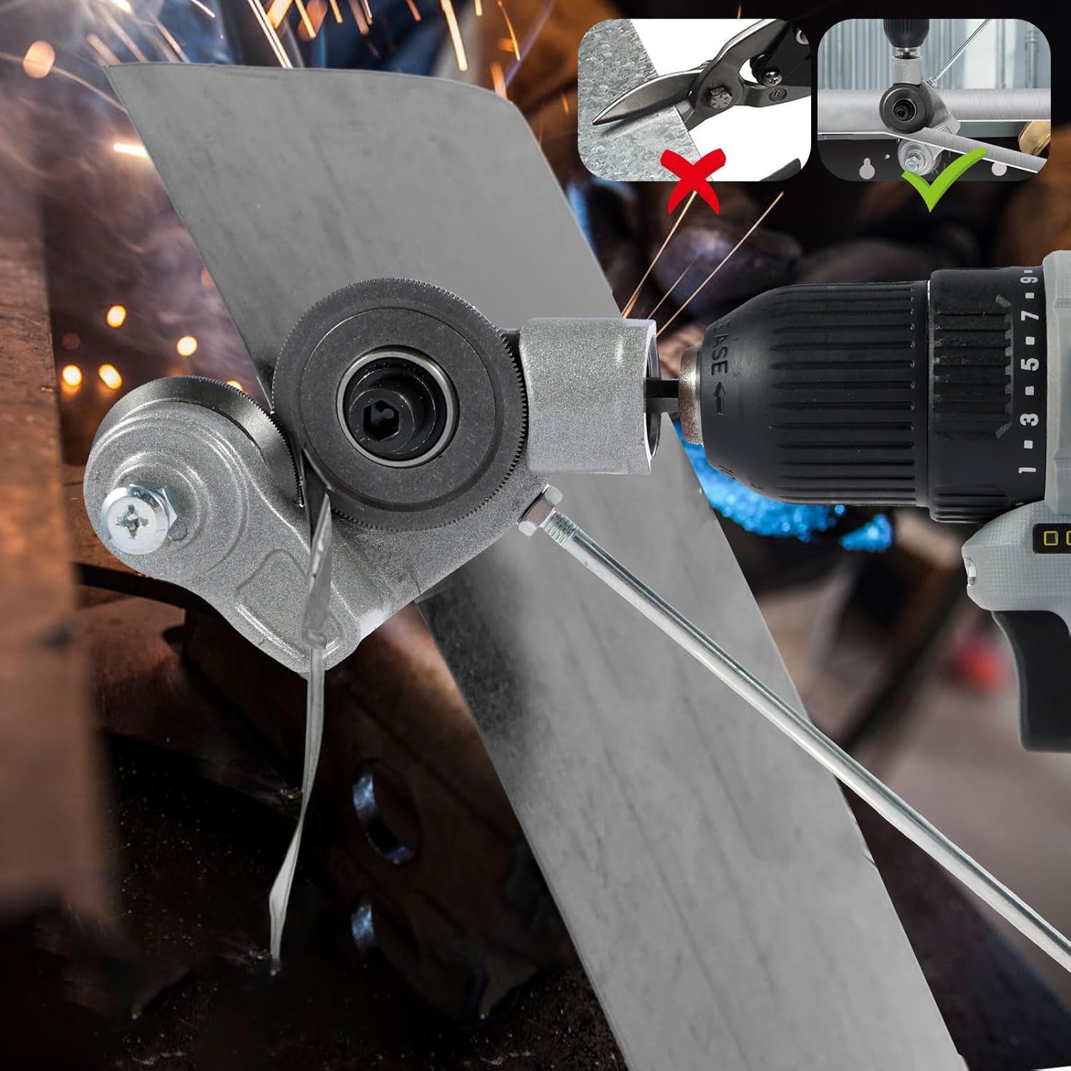 VAYWET Upgraded Sheet Metal Cutter Drill Attachment, For 12V Machine Electric Adapter (exclude) Shears Nibbler Drill Cutter Tools Portable Shearing Drill Bit Metal DIY Precision Fast for Cutting Thin Iron Thin White Sheet Steel Tile Aluminum Copper plate