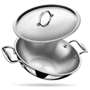 Stahl Artisan Triply Stainless Steel Kadhai With Lid, Kadai for Cooking | Induction & Gas Stove Compatible | 5.1 L | 30 Cm