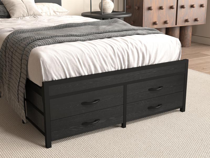 SMART BED FRAME ALERT! ️ Twin Size Bed Frame with Storage Drawers, RGB LED Lights & Charging Headboard – Platform Bed, No Box Spring Needed | Modern Bedroom Furniture for Teens, Kids, Adults | Space Saving, Black Metal Frame, Under Bed Storage & USB Ports