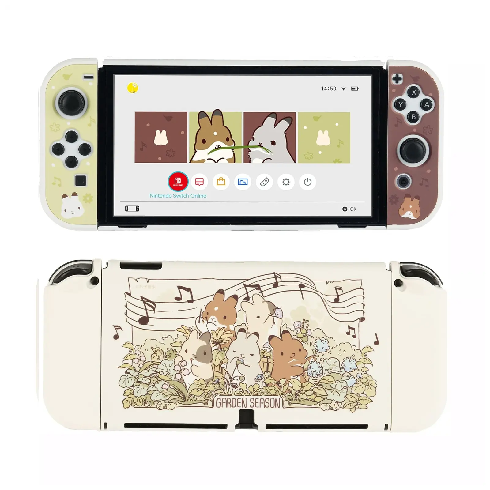 GeekShare Cute Bunny Hard PC Protective Case & Thumb Grip Caps for Nintendo Switch, NS OLED Slim Handheld Game Accessories with Console Protection - Team Timothy