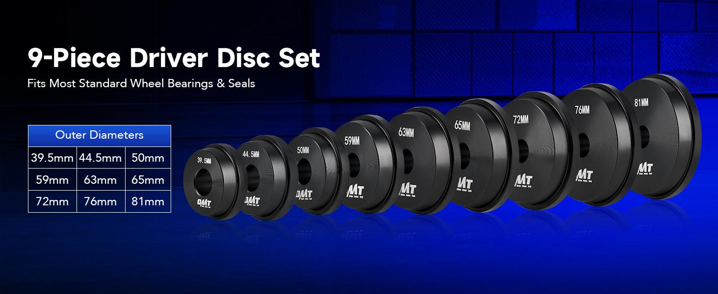 OMT Bearing Press Kit,10pc Bearing Race and Seal Driver Set with Seal Driver and 9 Bearing Adapters,Seal Installer Bearing Driver Kit for Bearing Installation, 39.5-81mm Silver/Black/Multicolor, Limited Time Deal,for Automotive Wheel Hubs