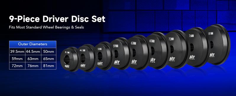 OMT Bearing Press Kit,10pc Bearing Race and Seal Driver Set with Seal Driver and 9 Bearing Adapters,Seal Installer Bearing Driver Kit for Bearing Installation, 39.5-81mm Silver/Black/Multicolor, Limited Time Deal,for Automotive Wheel Hubs