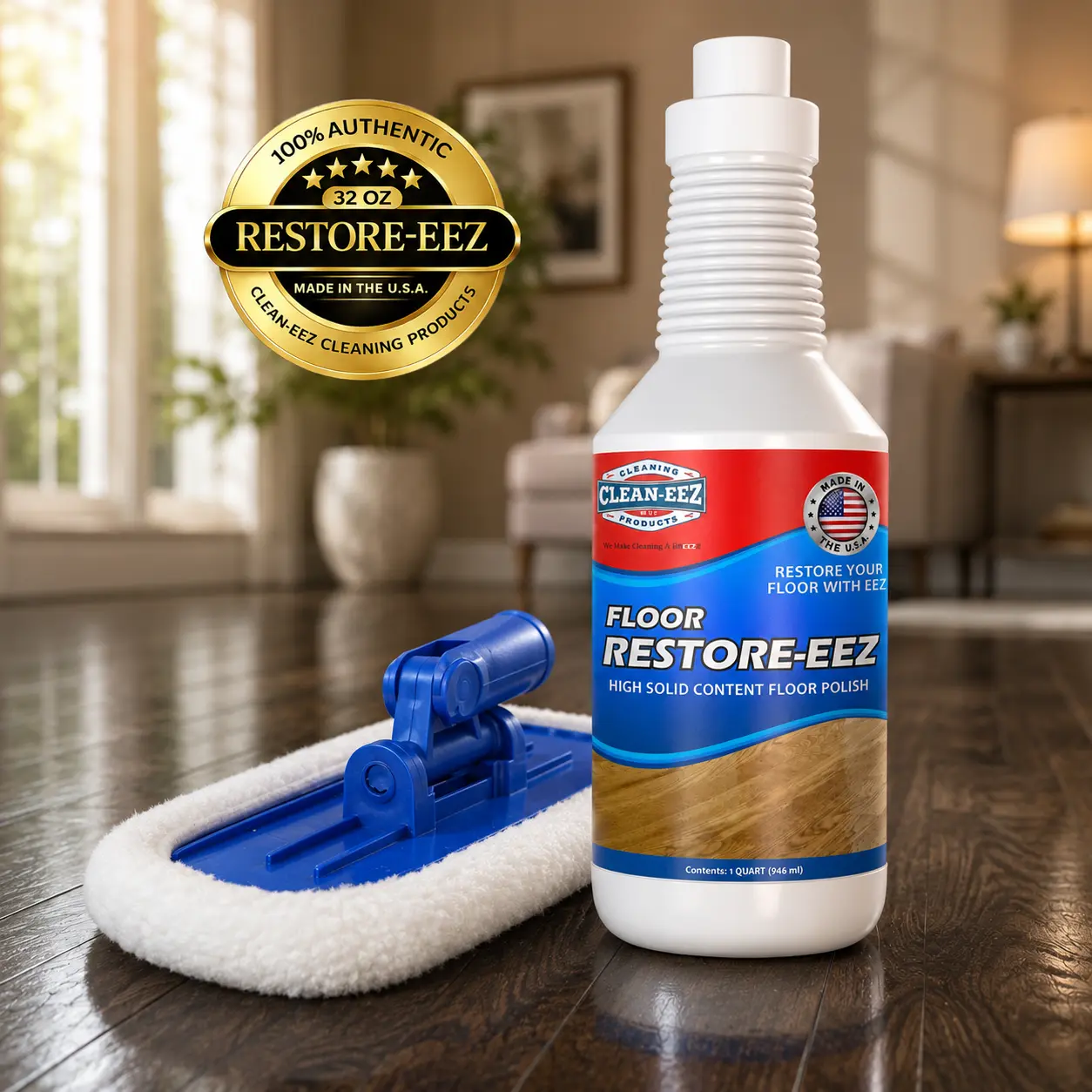 Restore-eez | Floor Restorer & Polish with Applicator for Wood, Laminate, Vinyl & Bamboo, Hides Scratches, Streak-Free Shine | Clean-eez
