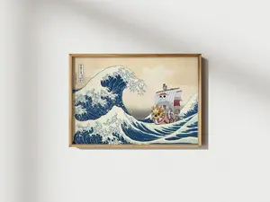 Poster One Piece Thousand Sunny in Hokusai Kanagawa's great wave Poster (No Frame)