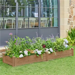 Costoffs 95 x 25 x 11in Fir Wood Raised Garden Bed  Divisible 2 Growing Areas DIY Upgraded Slotting for Vegetable Flower Planting