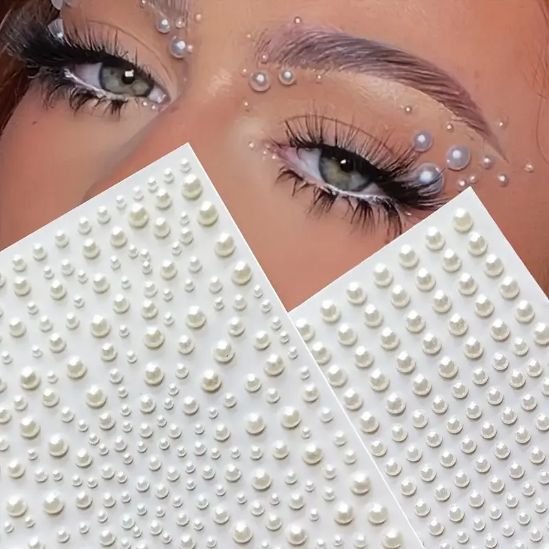Pearl Stickers, Self-Adhesive Acrylic Gem Decorations, Face Decorations, Body Glitter, Various Sizes 3mm/4mm/5mm/6mm, Princess Theme Round Crystal Pearls, Glitter Beauty, Glitter Sparkle, Glitter Shiny