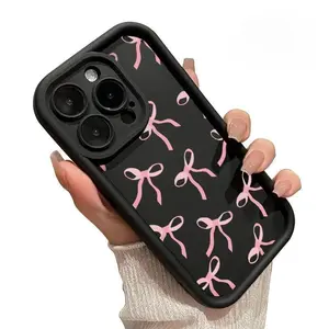 Pink Bowknot Pattern Case for iPhone 17 Pro Max 16 16e 15 14 Plus 13 12 11 Air XR X XS Shockproof Drop Protection Rugged Durable Silicone Cover