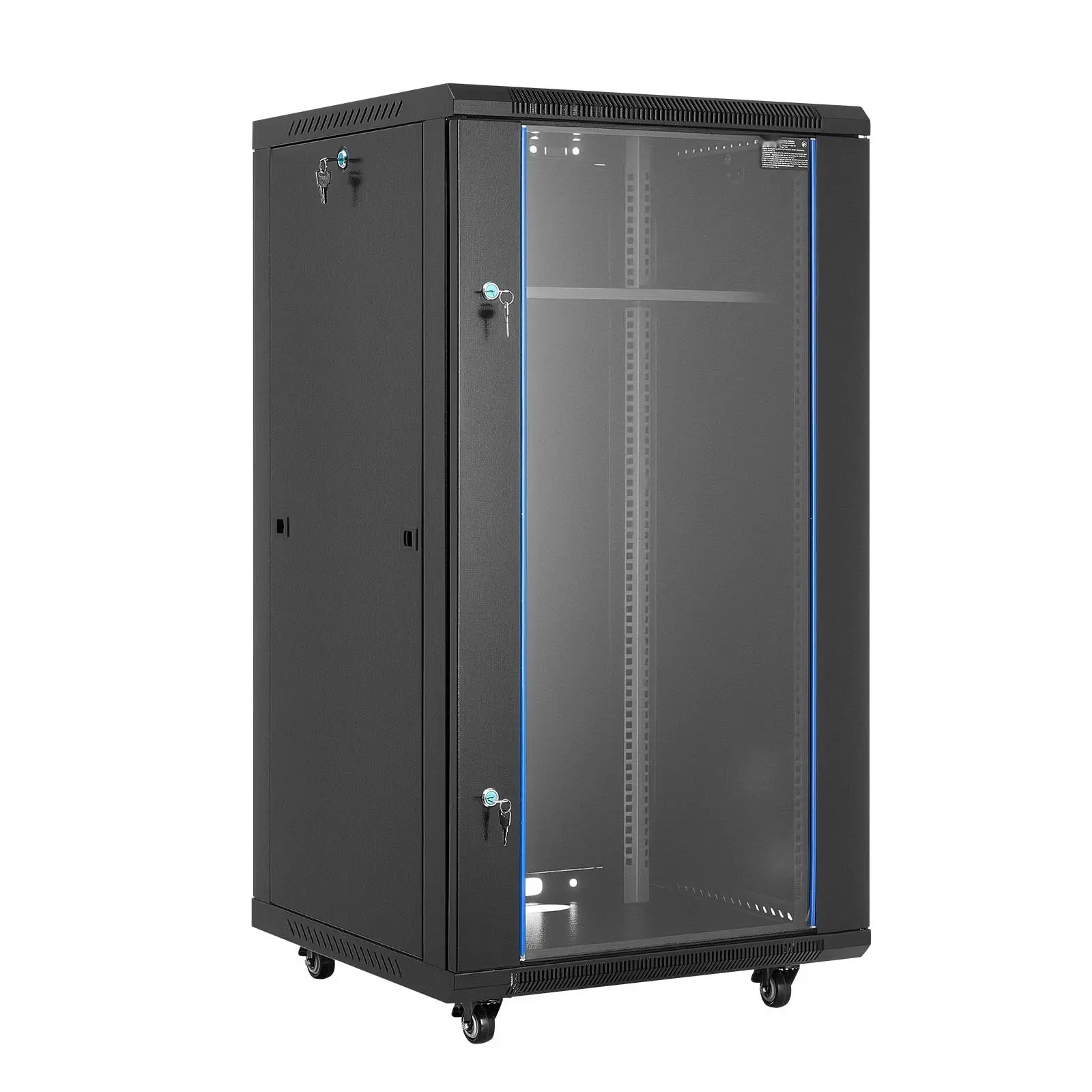 22U Network Cabinet Wall-Mount Rack System, 23.6-Inch Depth, 300 lbs Max Load Capacity, Locking Tempered Glass Door, Side Panels, Server Enclosure for IT Equipment and A/V Devices and Cable Management