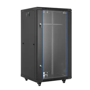 22U Network Cabinet Wall-Mount Rack System, 23.6-Inch Depth, 300 lbs Max Load Capacity, Locking Tempered Glass Door, Side Panels, Server Enclosure for IT Equipment and A/V Devices and Cable Management