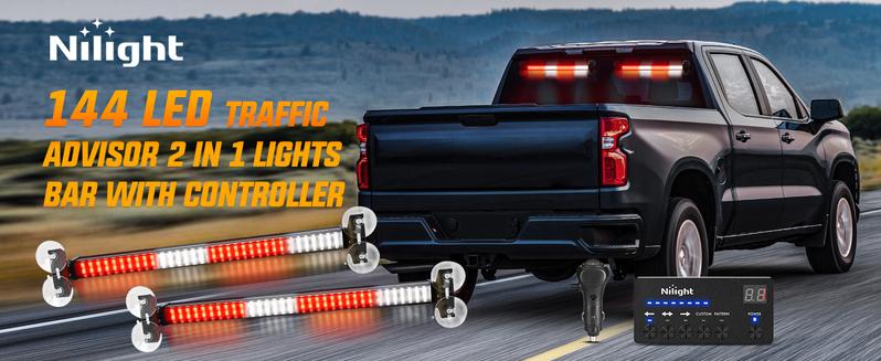 Nilight 144 LED Strobe Traffic Advisor Light Bar Red White with Controller 2 in 1 Automotive  Warning Flashing  Windshield Lights Bars for Cars Tow Plow Trucks Construction Vehicles