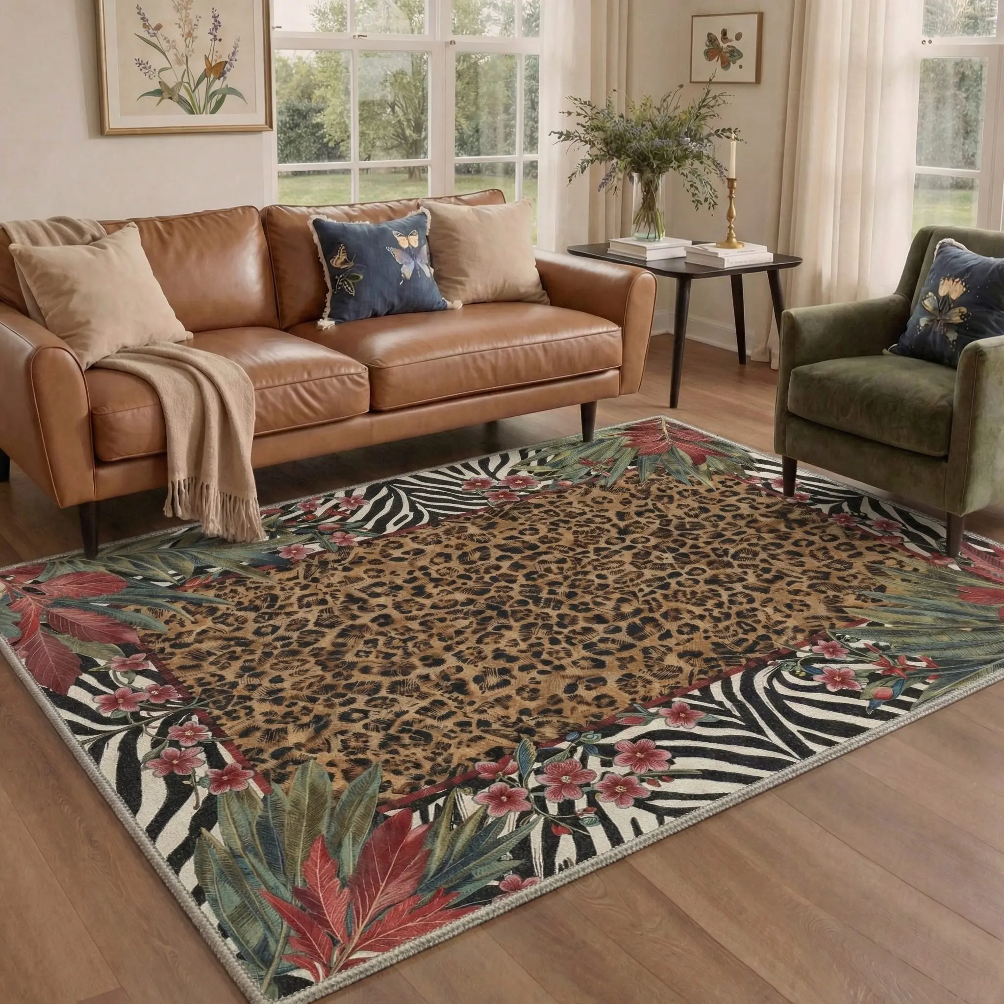 【Back To School】GENIMO Area Rug – Pet Friendly, Non-Slip, Machine Washable Carpet, Soft Floor Rug, Stylish Home Decor for Living Room, Bedroom, Hallway ,ARB2024-BLOOM