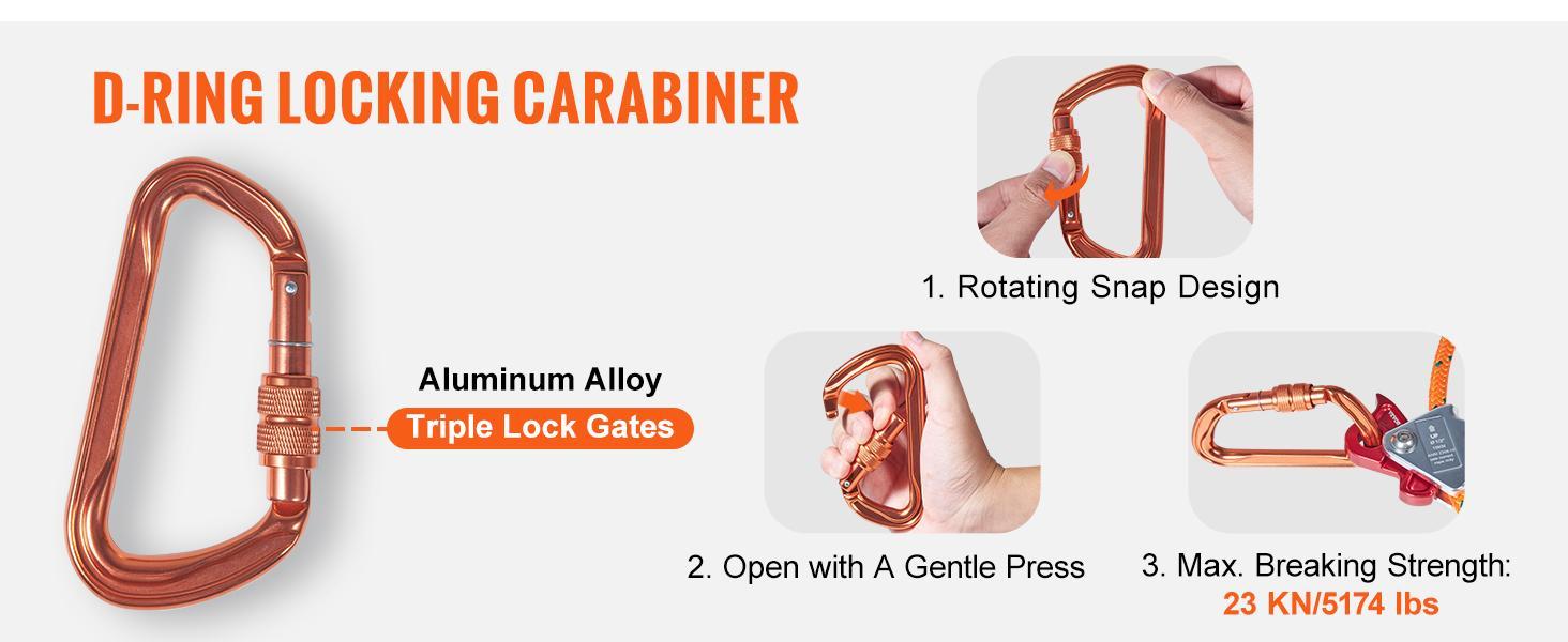 VEVOR Steel Core flipline,  1/2" x 8' Arborist Flipline, Flip Line for Tree Climbing with Alloy Steel Snap Hook, Aluminum Alloy Carabiner and Extra Tool Lanyard, for Arborist, Tree Climbers
